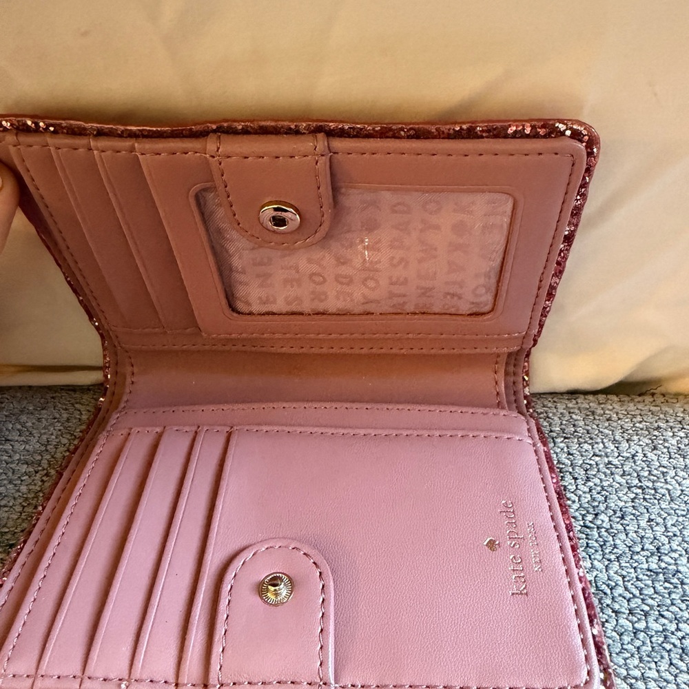 kate spade Blush Pink Wallet with Glitter Trim and Gold Logo - Picture 2 of 2